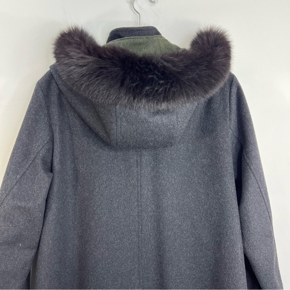 Vtg Italian made grey green wool blend LODEN coat removable fur trim hood EU 38 - Picture 7 of 17